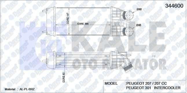 KALE 344600 Turbo Radyatoru (Intercooler) Peugeot 207-207 Cc (300x147x76) (Al/Pl/Brz)